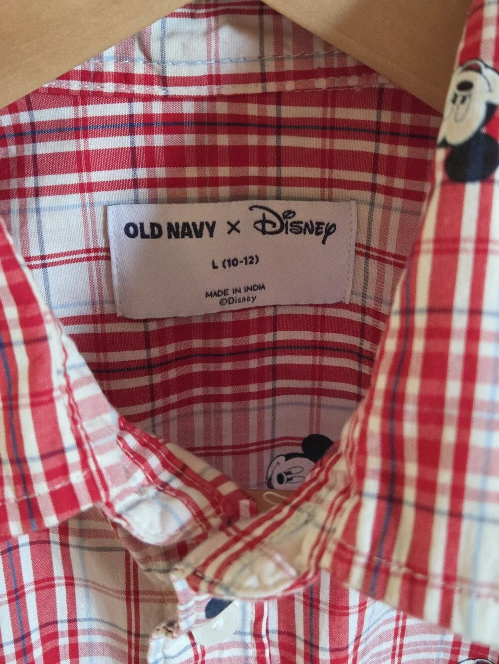 Old Navy X Disney Red Plaid Mickey Mouse Short-Sleeve Shirt- Boys Size 10-12